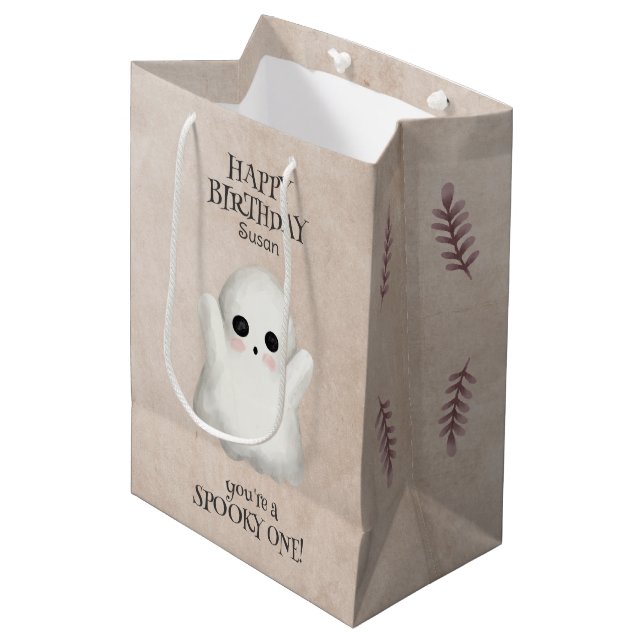 Spooky One Kawaii Ghost Halloween Birthday Medium Gift Bag (Front Angled)