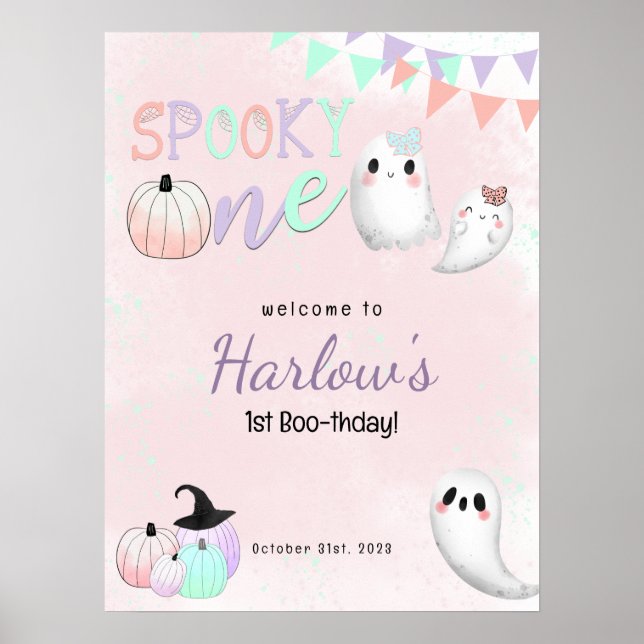 Spooky One Pastel Halloween Birthday Welcome  Poster (Front)