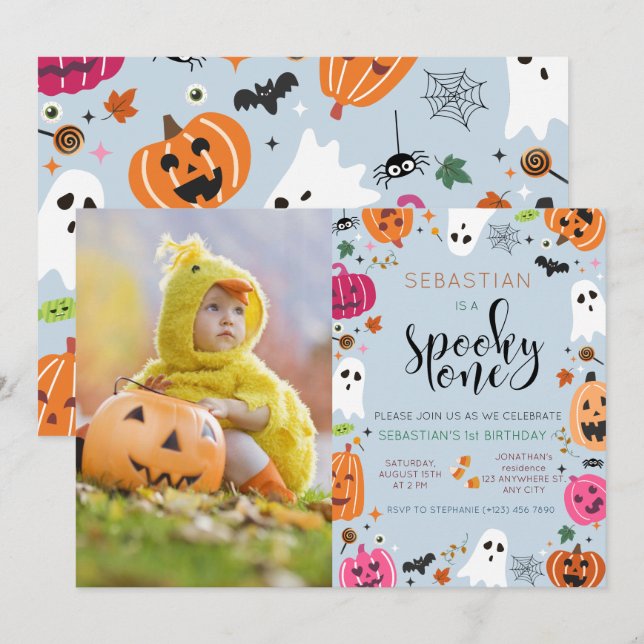 Spooky One photo Halloween 1st Birthday  Invitation (Front/Back)