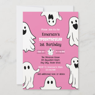Spooky One Pink Ghost Birthday Invitation