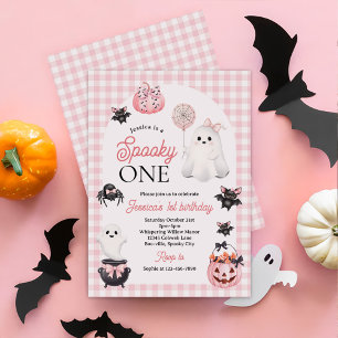 Spooky One Pink Ghost Halloween 1st Birthday Party Invitation