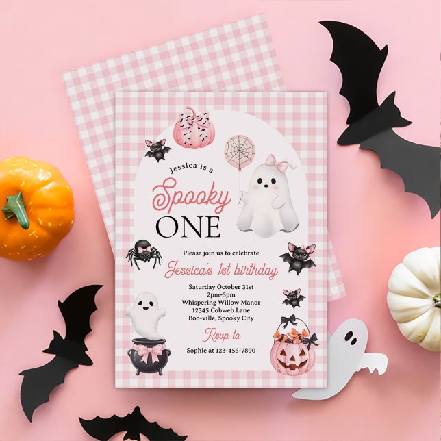 Spooky One Pink Ghost Halloween 1st Birthday Party Invitation (Creator Uploaded)
