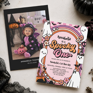 Spooky One Pink Halloween 1st Birthday Party Girl Invitation