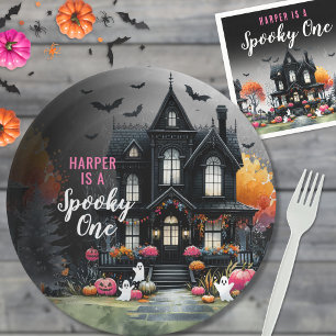 Spooky One Pink Halloween 1st Birthday Party Paper Plate