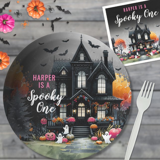 Spooky One Pink Halloween 1st Birthday Party Paper Plate (Spooky One Pink Halloween 1st Birthday Party Paper Plates)