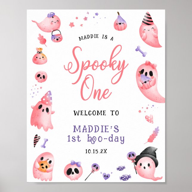  Spooky One Pink Halloween 1st Birthday Welcome  Poster (Front)