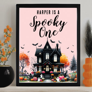 Spooky One Pink Halloween Birthday Party Sign