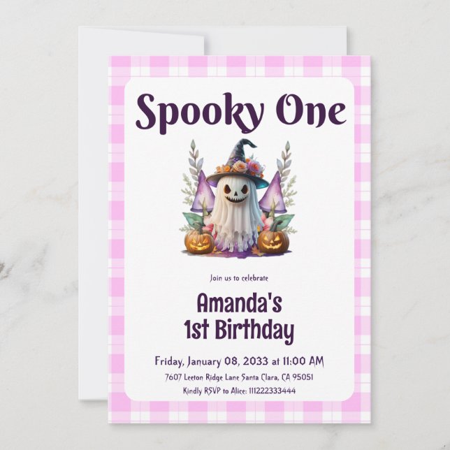 Spooky One Pink Halloween First Birthday Party Invitation (Front)