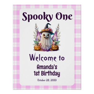 Spooky One Pink Halloween First Birthday Party Poster