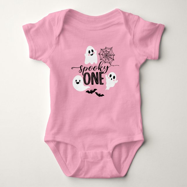 Spooky One Pink Halloween Ghost Baby Bodysuit (Front)