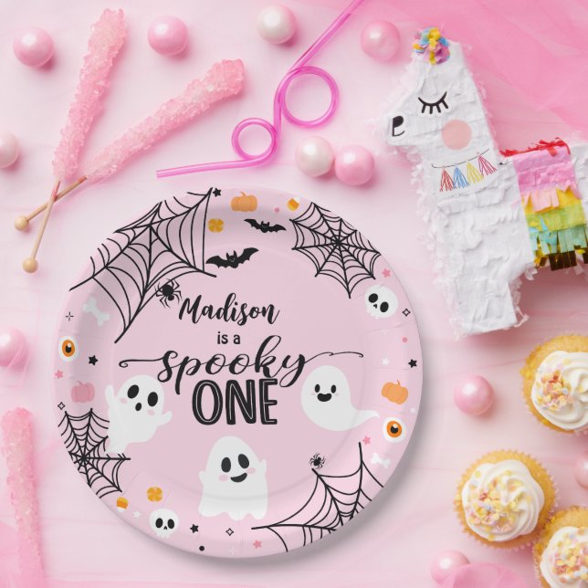 Spooky One Pink Halloween Ghost Paper Plate (Party)