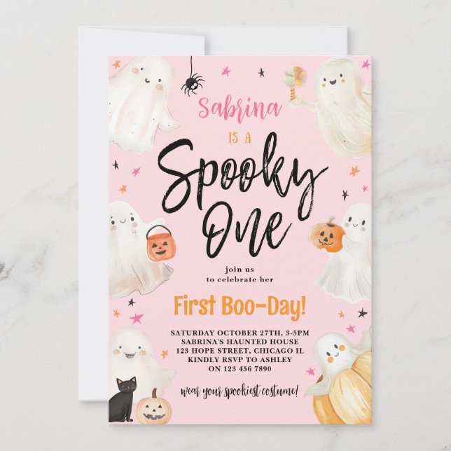 Spooky One Pink Halloween Girl 1st Birthday Party Invitation (Front)