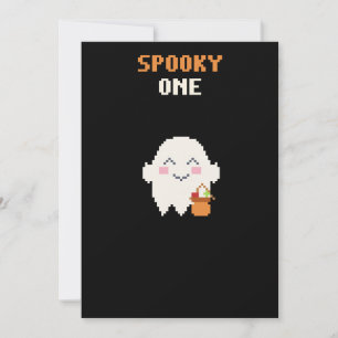 Spooky One Pixel Ghost 1st Birthday Invitation