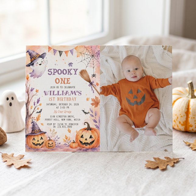 Spooky One Pumpkin Ghost 1st Birthday Invitation (Creator Uploaded)