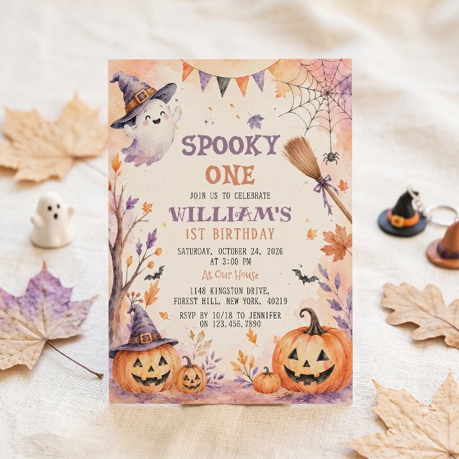 Spooky One Pumpkin Ghost 1st Birthday Invitation (Creator Uploaded)