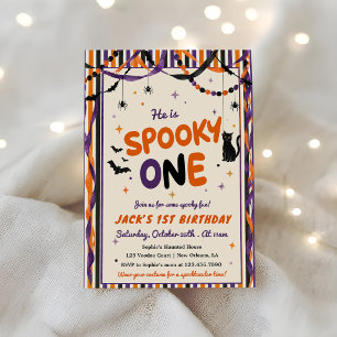 Spooky One Purple & Orange Halloween 1st Birthday Invitation