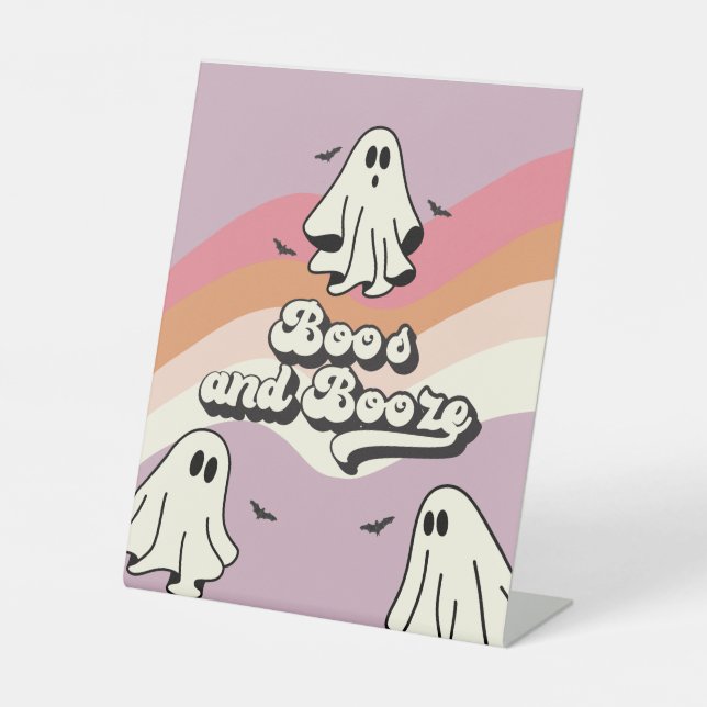 Spooky One Retro Ghost Birthday Booze Pedestal Sign (Front)