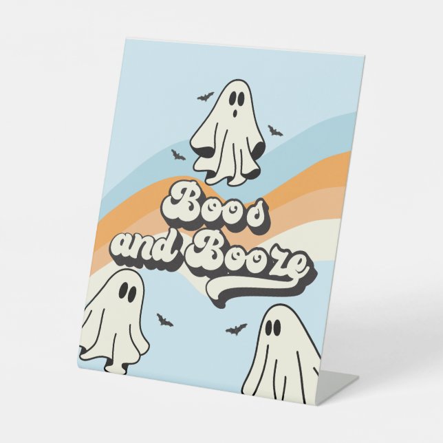 Spooky One Retro Ghost Birthday Booze Pedestal Sign (Front)