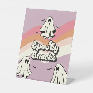 Spooky One Retro Ghost Birthday Snacks Pedestal Sign