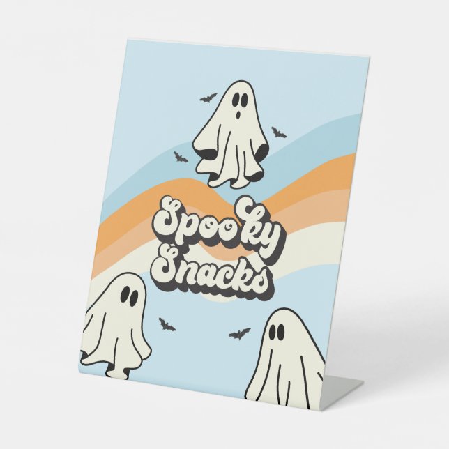 Spooky One Retro Ghost Birthday Snacks Pedestal Sign (Front)