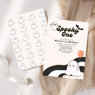 Spooky One Retro Ghost First Birthday Invitation