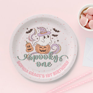 Spooky One Retro Ghost Halloween Birthday Party Paper Plate