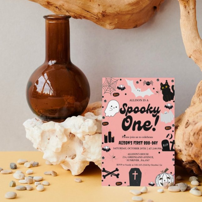 Spooky One Retro Grovy Halloween Girl 1st Birthday Invitation (Creator Uploaded)