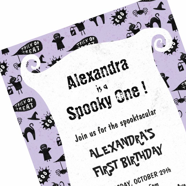 Spooky one Spooktacular Halloween 1st birthday Invitation (Halloween-1st-birthday-Invitation-Spooky-one-Spooktacular-girl-purple-1)