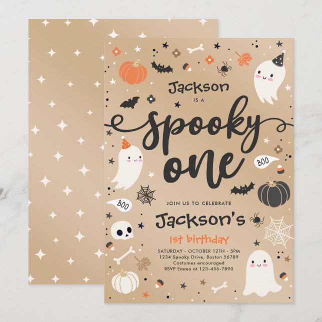 Spooky One Vintage Halloween Ghost 1st Birthday Invitation (Front/Back)