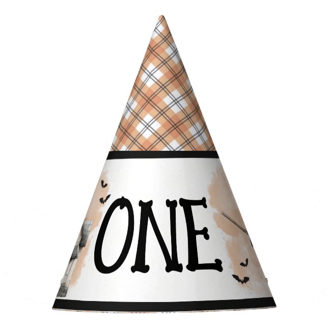 Spooky One Witch First Birthday Party Hat (Front)