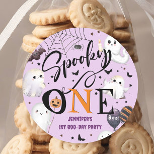 Spooky OnePurple Halloween 1st Birthday Party  Classic Round Sticker
