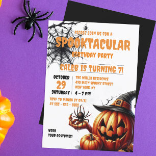 Spooky Orange and Black Jack-o-Lantern Birthday Invitation