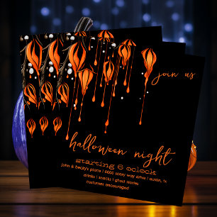 Spooky Orange and Black Paint Whimsical Halloween  Invitation