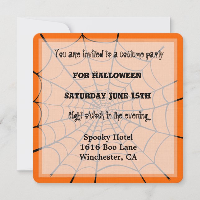 Spooky Orange Black Halloween Spider Web Invitation (Front)