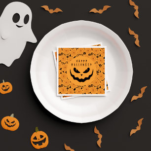 Spooky Orange Black Happy Halloween Birthday Party Napkin