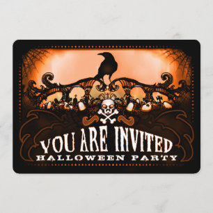 Spooky Orange & Black Raven Halloween Party Invite