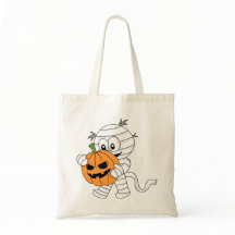 Spooky Orange Cartoon Mummy With Pumpkin 