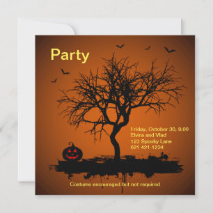 Spooky Orange Grunge Halloween Party Invitation