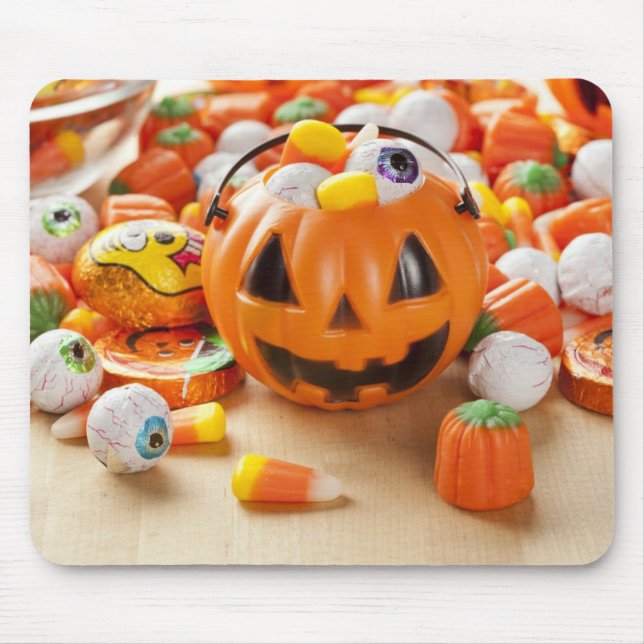 Spooky Orange Halloween Candy Mouse Mat (Front)