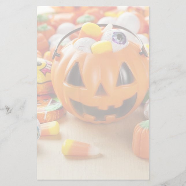 Spooky Orange Halloween Candy Stationery (Front)