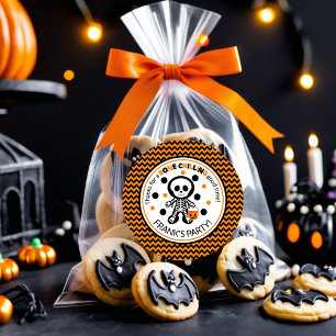 Spooky Orange Skeleton Boy Halloween Birthday Classic Round Sticker