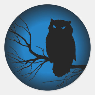 Spooky Owl Blue Moon Classic Round Sticker