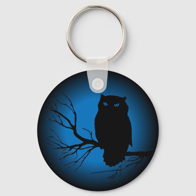 Spooky Owl Blue Moon Key Ring (Front)