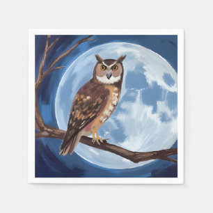 Spooky Owl Full Moon Halloween Napkin