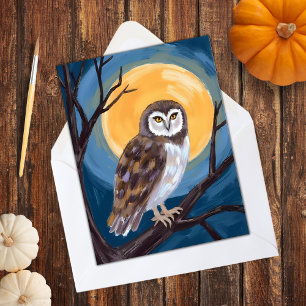 Spooky Owl Full Moon Happy Halloween Holiday Card