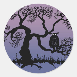Spooky Owl In Tree Classic Round Sticker