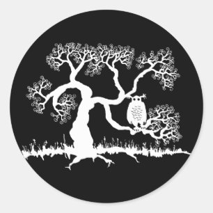 Spooky Owl In Tree Classic Round Sticker