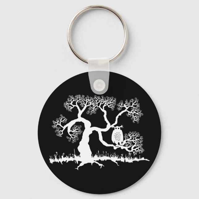 Spooky Owl In Tree Key Ring (Front)