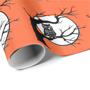 Spooky Owl in Tree, with a full moon Wrapping Paper
