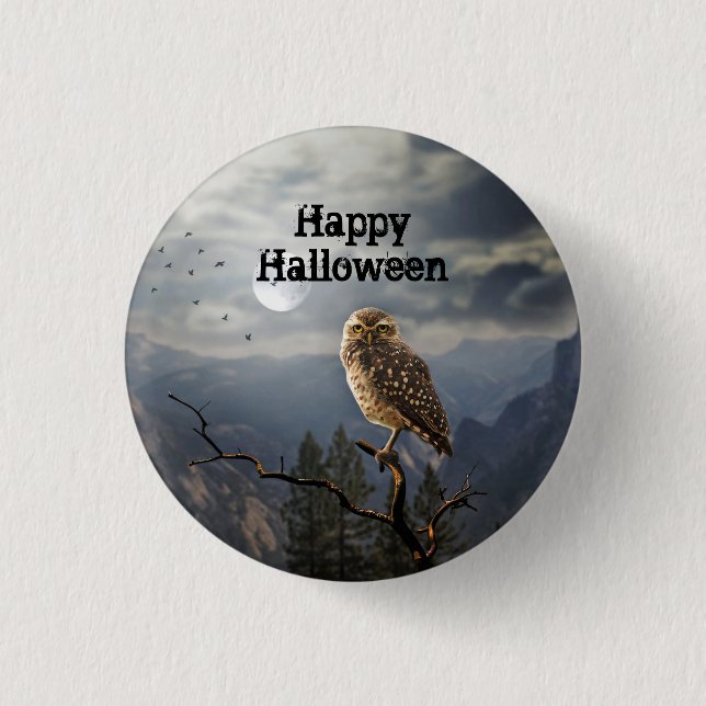 Spooky Owl Moon Graphic Halloween 3 Cm Round Badge (Front)